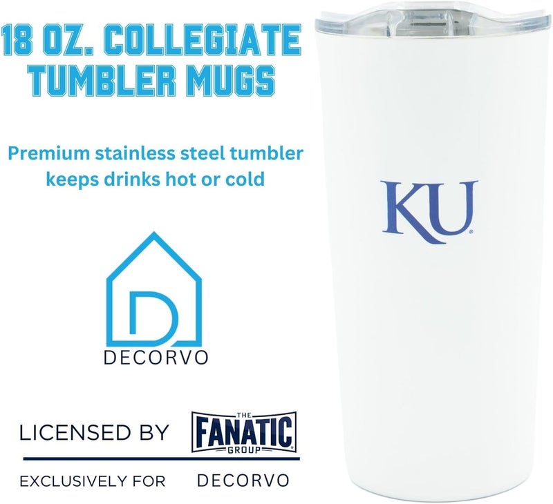 Decorvo Officially Licensed Collegiate Stainless Steel Tumbler - Double Walled Insulated Travel Tumbler with Slide Lid - 18 oz (Kansas Logo - White) - Image 4